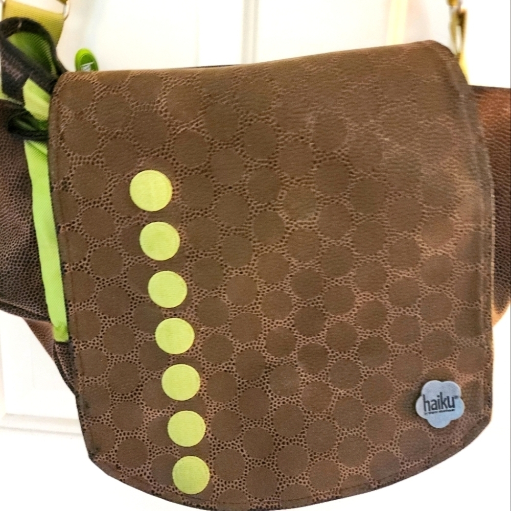 Haiku Messenger Bag Crossbody Brown Leather Lime Interior Ecofriendly Office